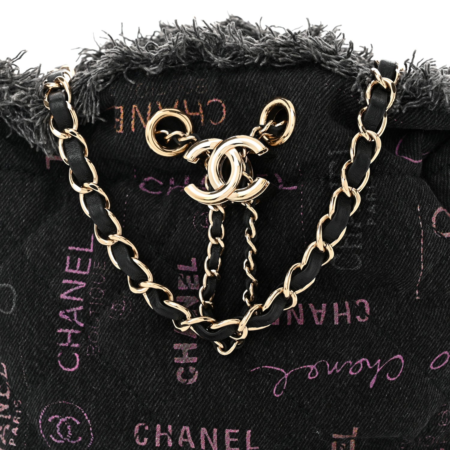Chanel Denim Quilted Mood Small Bucket With Chain Black Multicolor 8 of 10