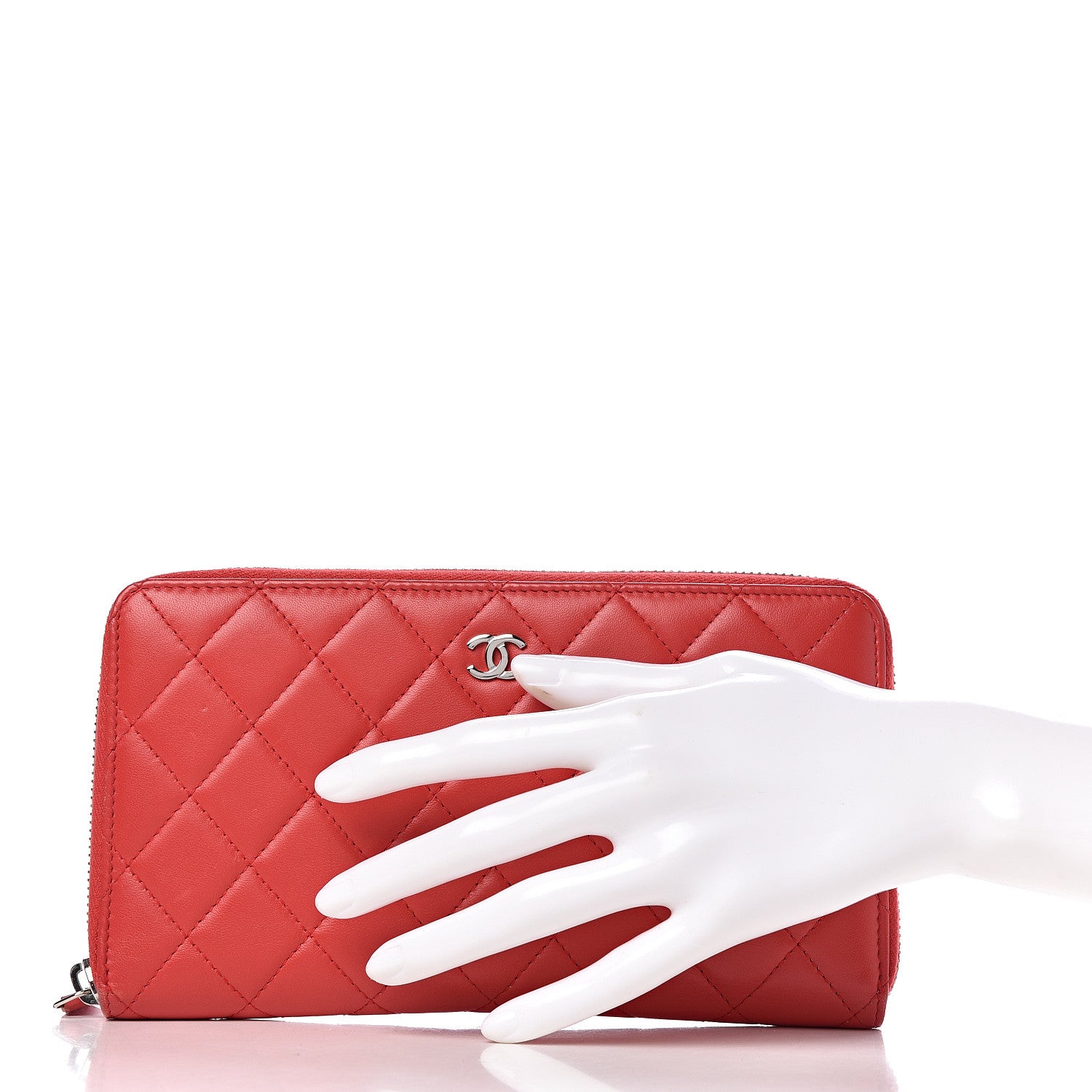 Chanel Lambskin Quilted Large Zip Around Organizer Wallet Red 2 of 14