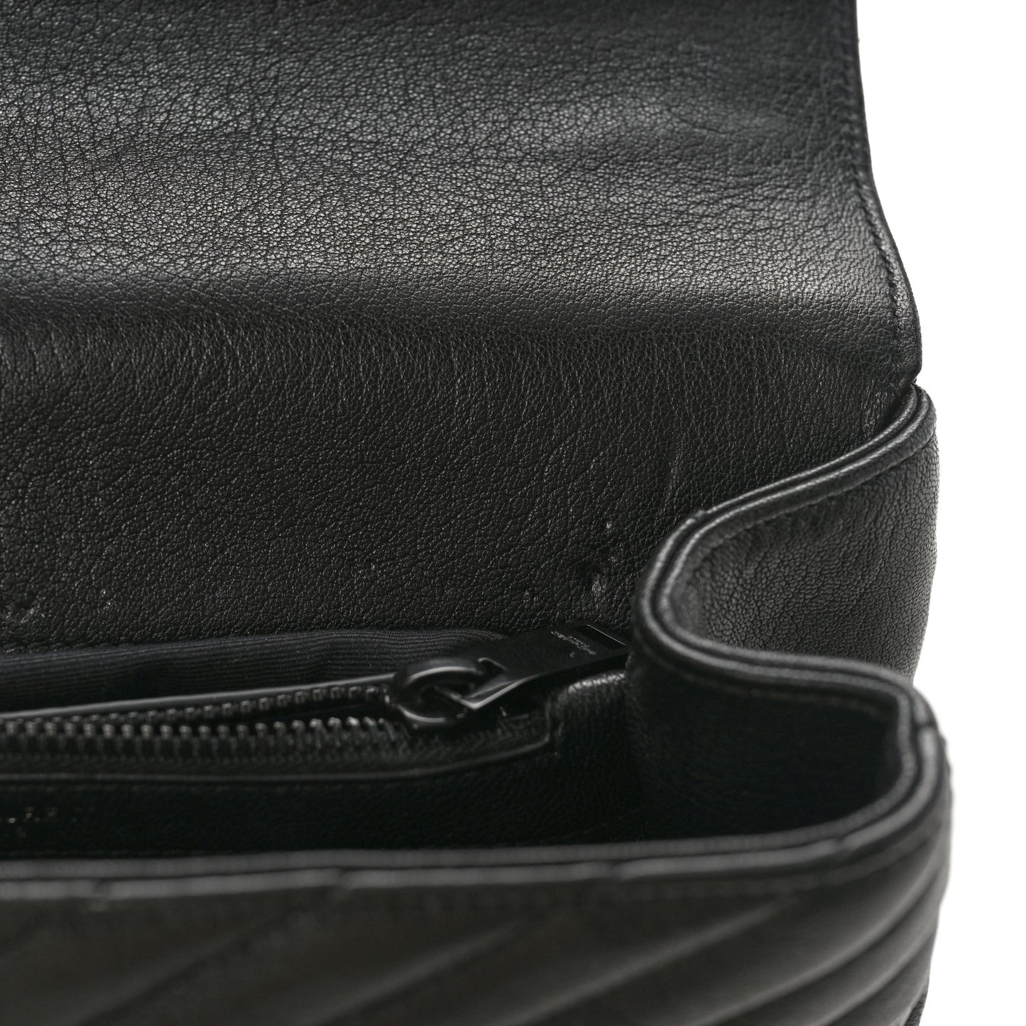 Sheepskin Matelasse Chevron Monogram Monochrome Medium College Bag Black
