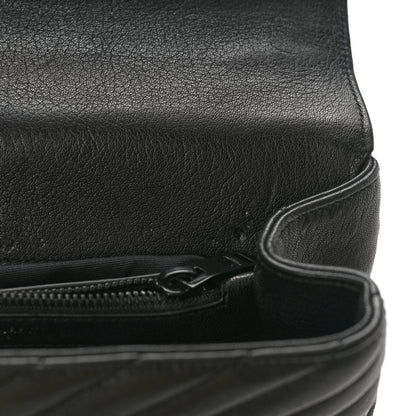 Saint Laurent Sheepskin Matelasse Chevron Monogram Monochrome Medium College Bag Black 11 of 12