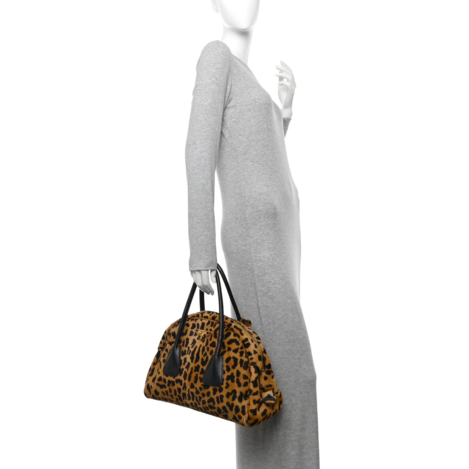 Prada Pony Hair Leopard Print Large Cavallino Miele Moro 2 of 13