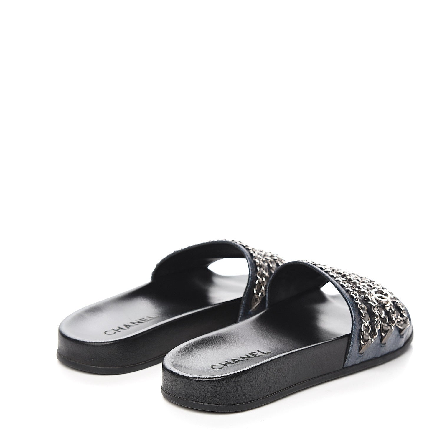 Chanel Lambskin Chain Slides Sandals Flats 39 Silver 4 of 9