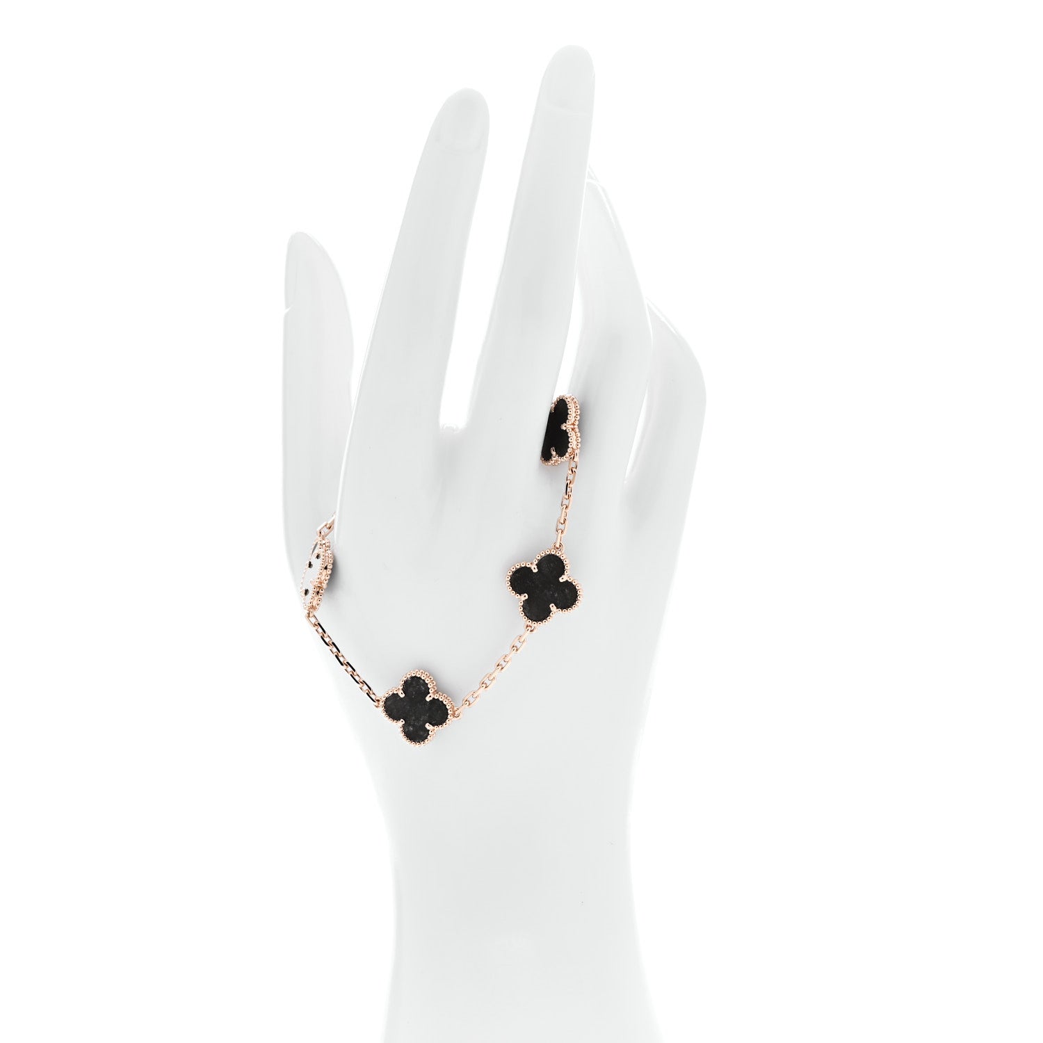 Van Cleef & Arpels 18K Rose Gold Silver Obsidian 5 Motifs Vintage Alhambra Bracelet 2 of 6