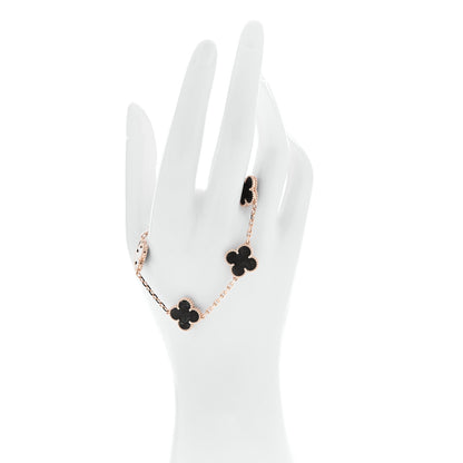 Van Cleef & Arpels 18K Rose Gold Silver Obsidian 5 Motifs Vintage Alhambra Bracelet 2 of 6