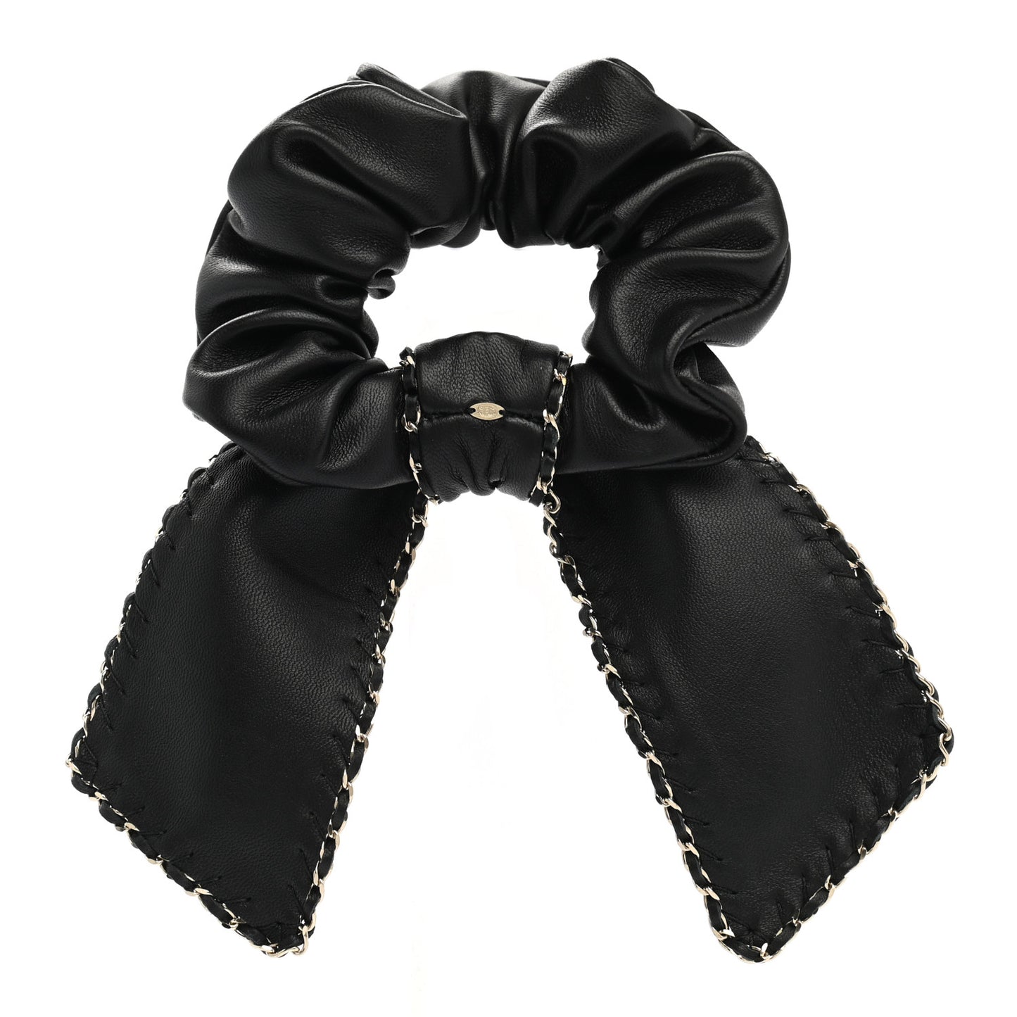 Lambskin Chain CC Hair Bow Tie Black Gold
