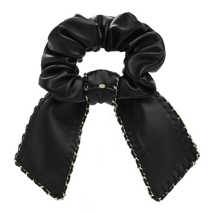 Chanel Lambskin Chain CC Hair Bow Tie Black Gold 3 of 4