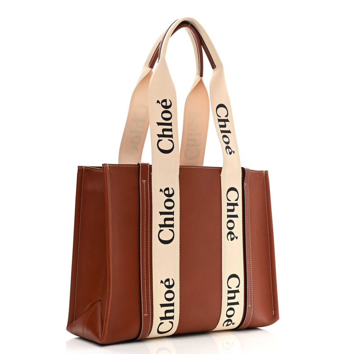 Calfskin Medium Woody Ribbon Tote Sepia Brown