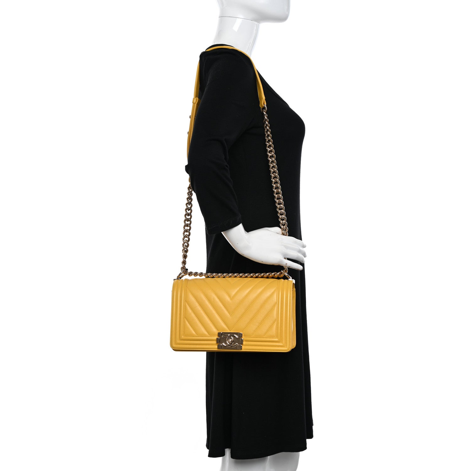 Chanel Calfskin Chevron Quilted Medium Boy Flap Yellow 2 of 10