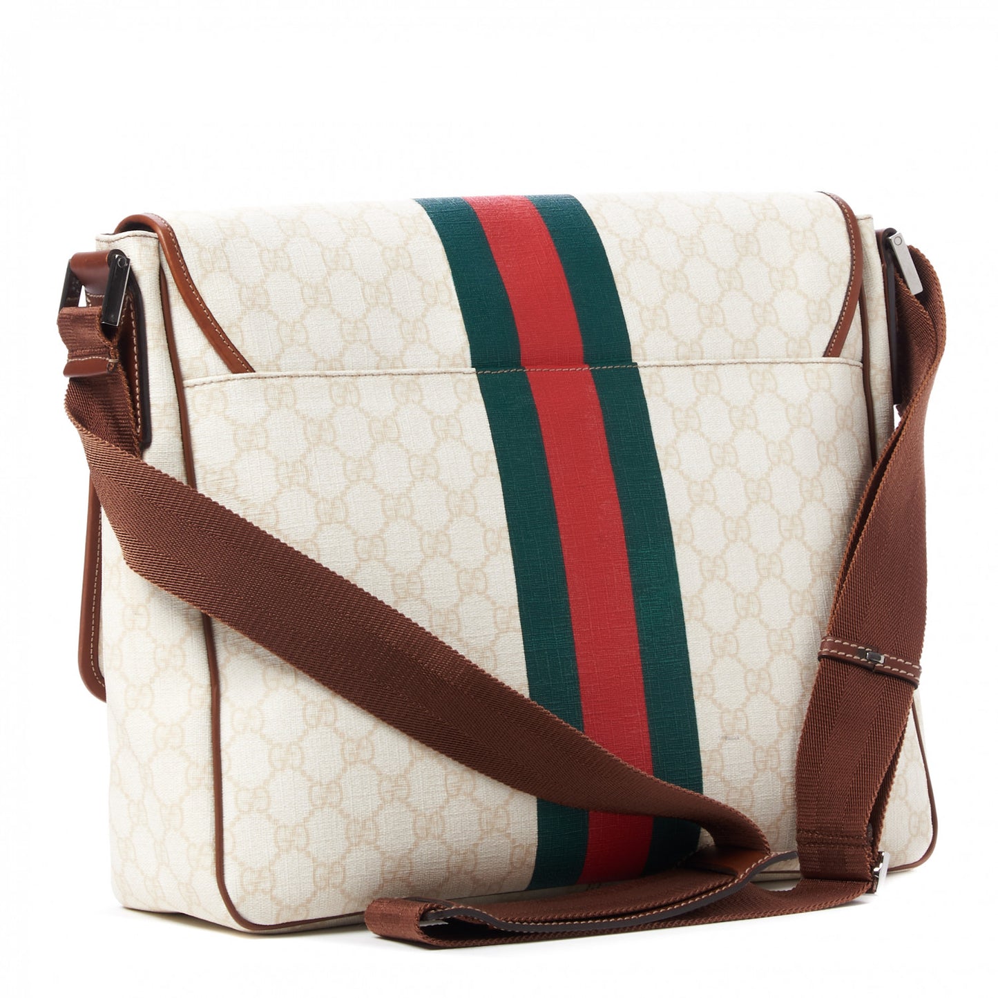 Monogram Web Stripe Medium Flap Messenger Bag White