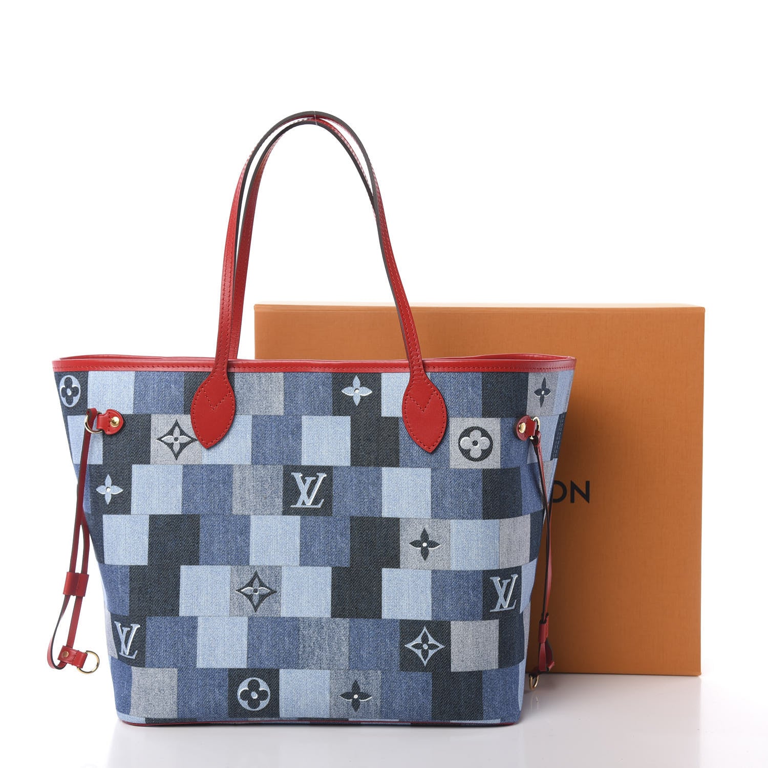 Louis Vuitton Denim Damier Monogram Patchwork Neverfull Blue Rouge 11 of 11