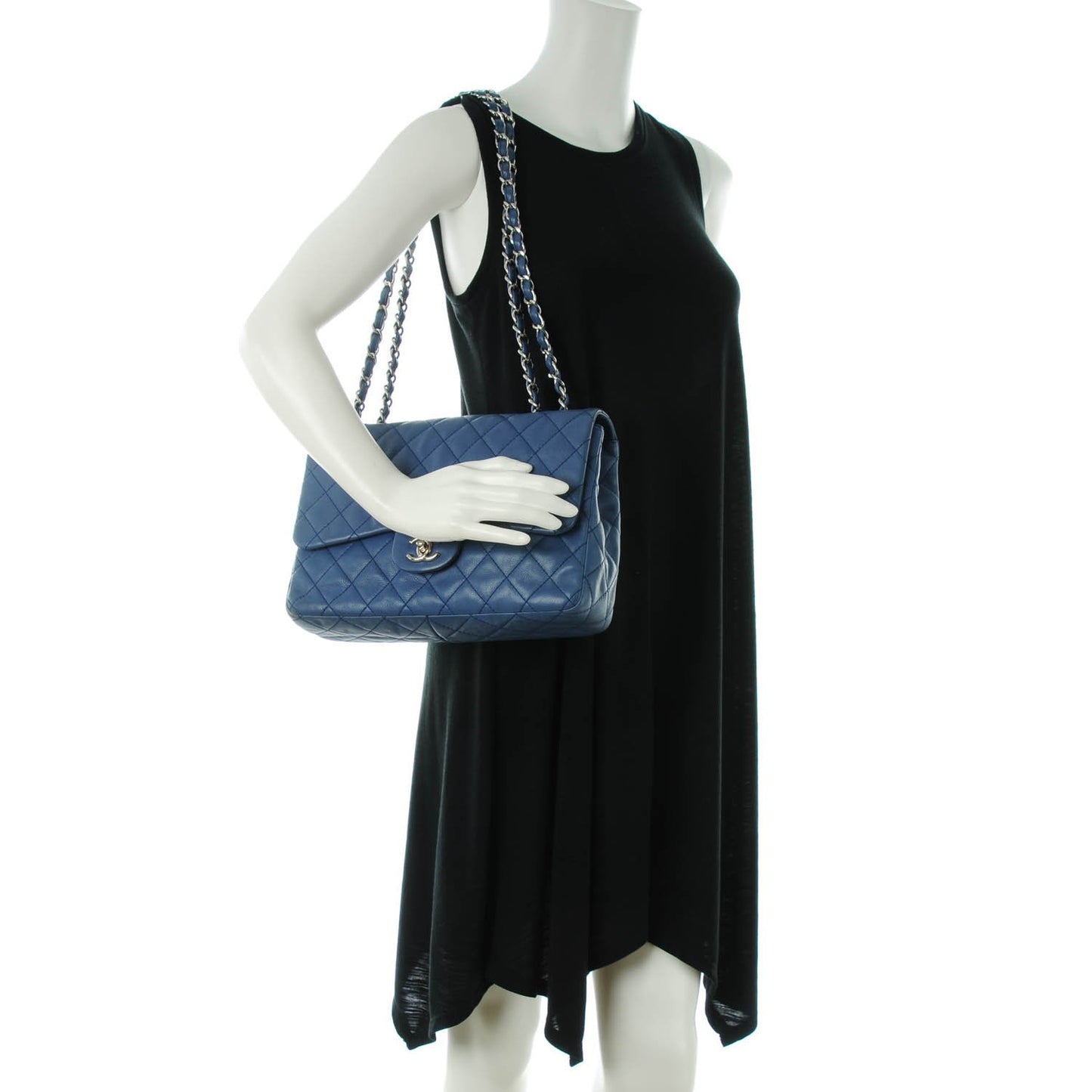 Washed Caviar Quilted Jumbo Single Flap Blue