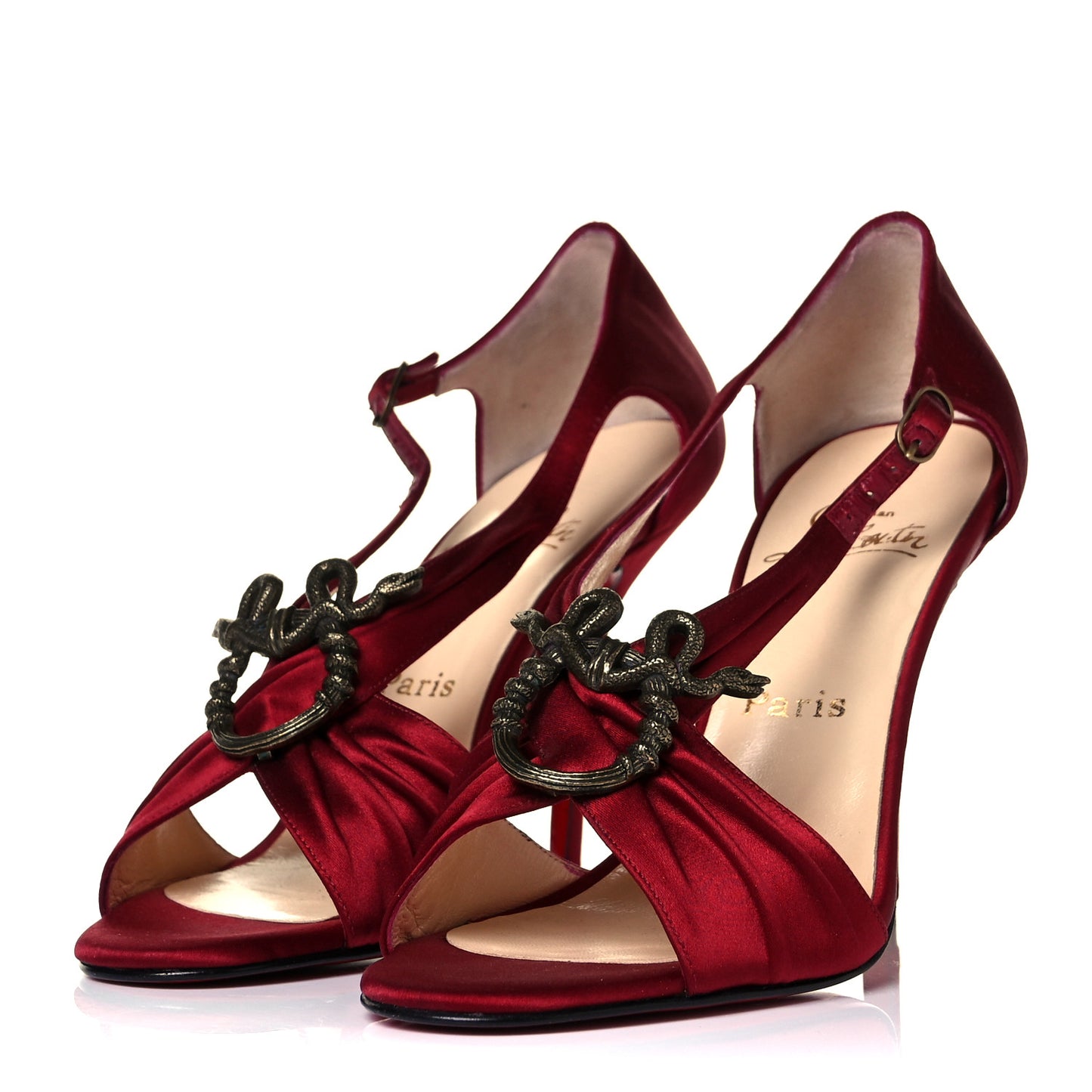 Satin Drapo Russo Serpentine Snake Pumps 38.5 Red