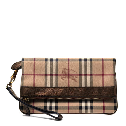 Burberry Haymarket Check Metallic Adeline Foldover Clutch Brown 1 of 7