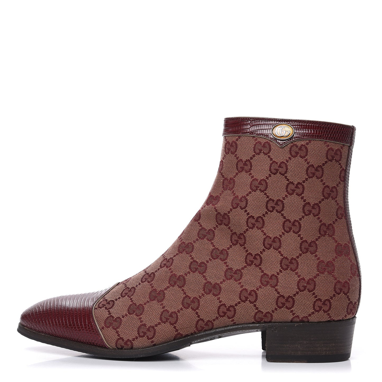GG Monogram Lizard Mens GG Ankle Boots 9 Sahara Rubino Bright Bordeaux