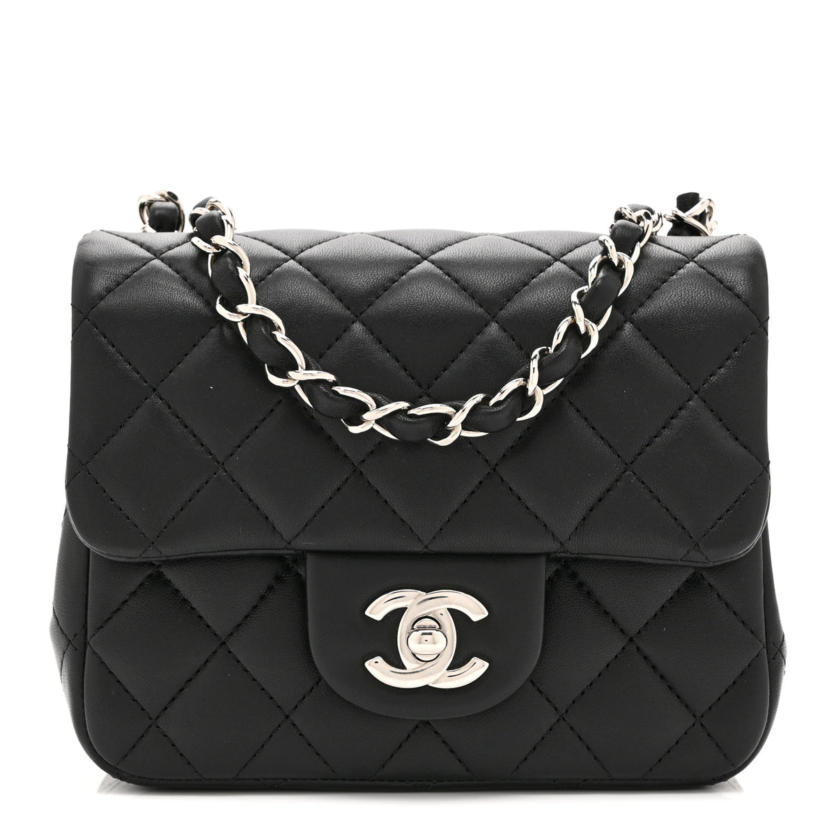 Lambskin Quilted Mini Square Flap Black