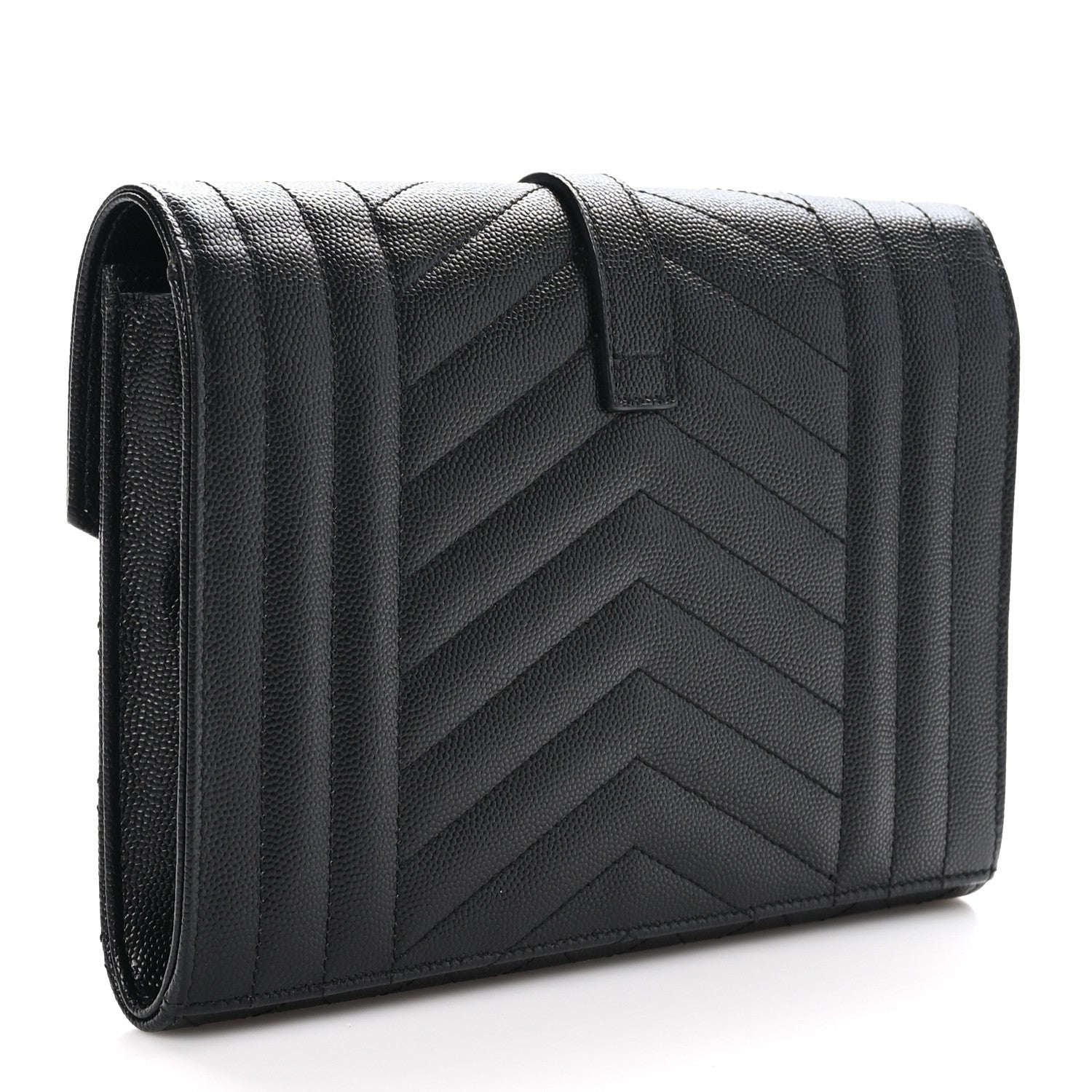 Saint Laurent Grain De Poudre Textured Mixed Matelasse Triquilt Monogram Clutch Black 3 of 8