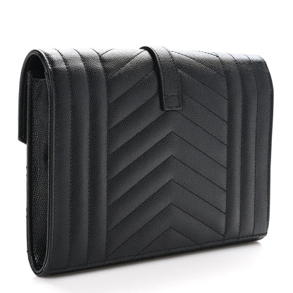 Saint Laurent Grain De Poudre Textured Mixed Matelasse Triquilt Monogram Clutch Black 3 of 8