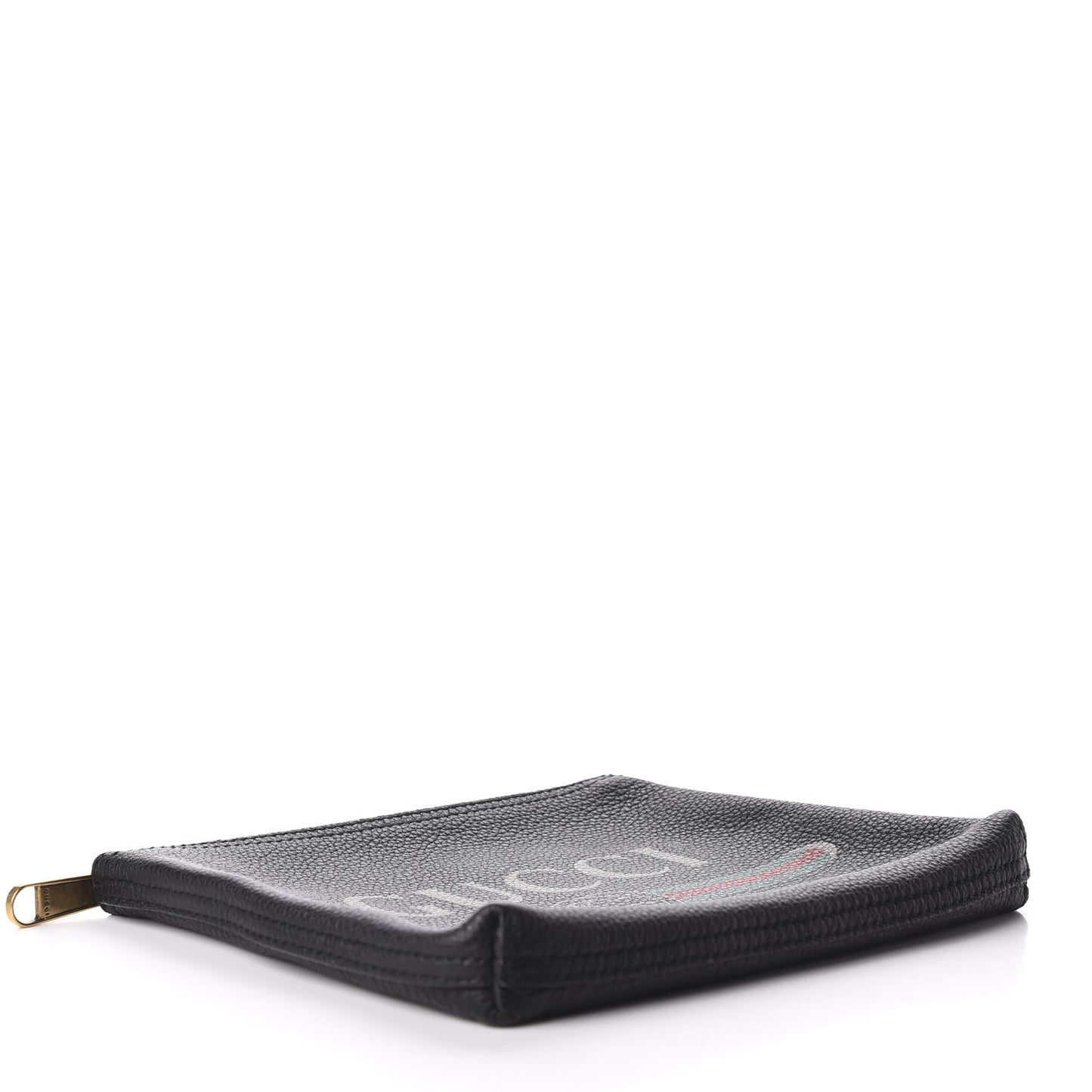 Pebbled Calfskin Medium Logo Portfolio Clutch Black