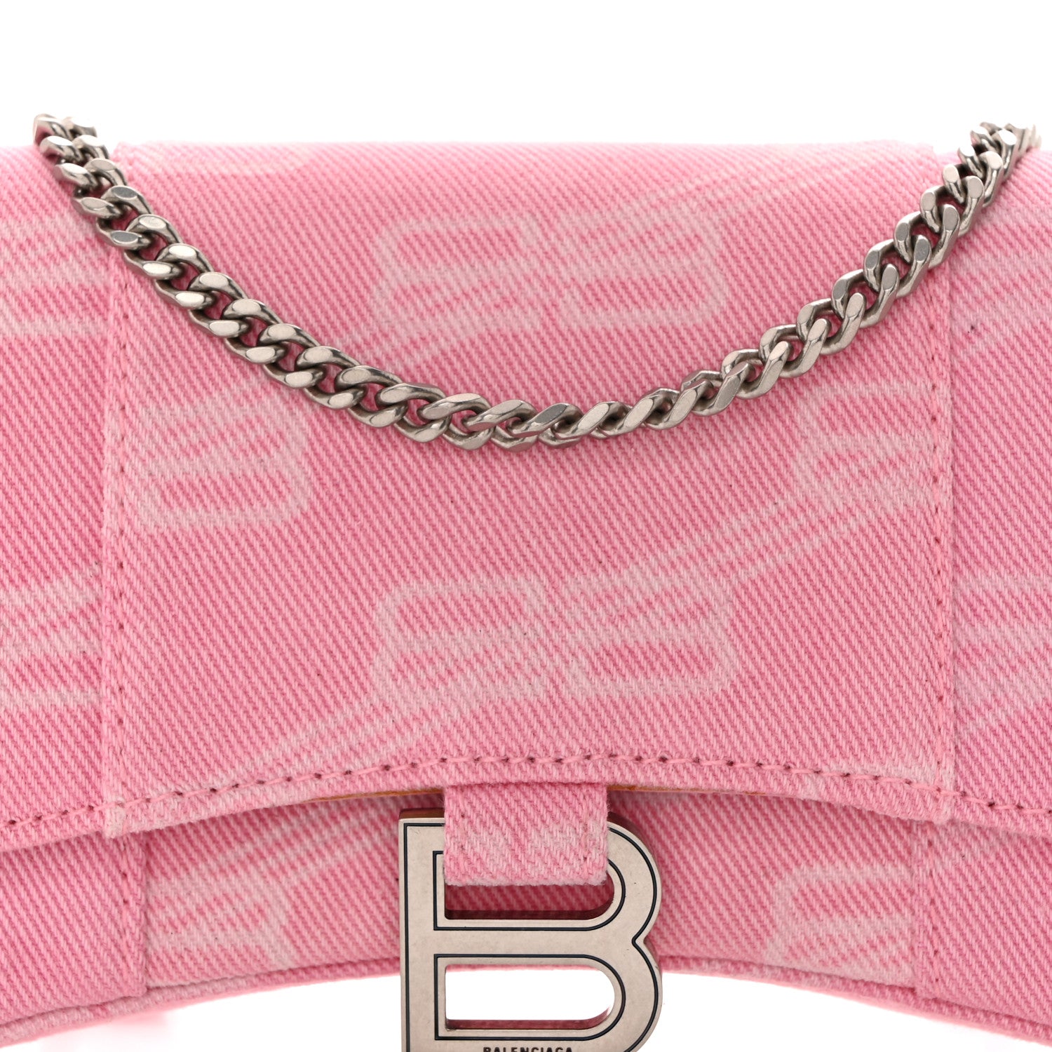 Balenciaga Denim XS Hourglass Wallet On Chain Pink 7 of 9
