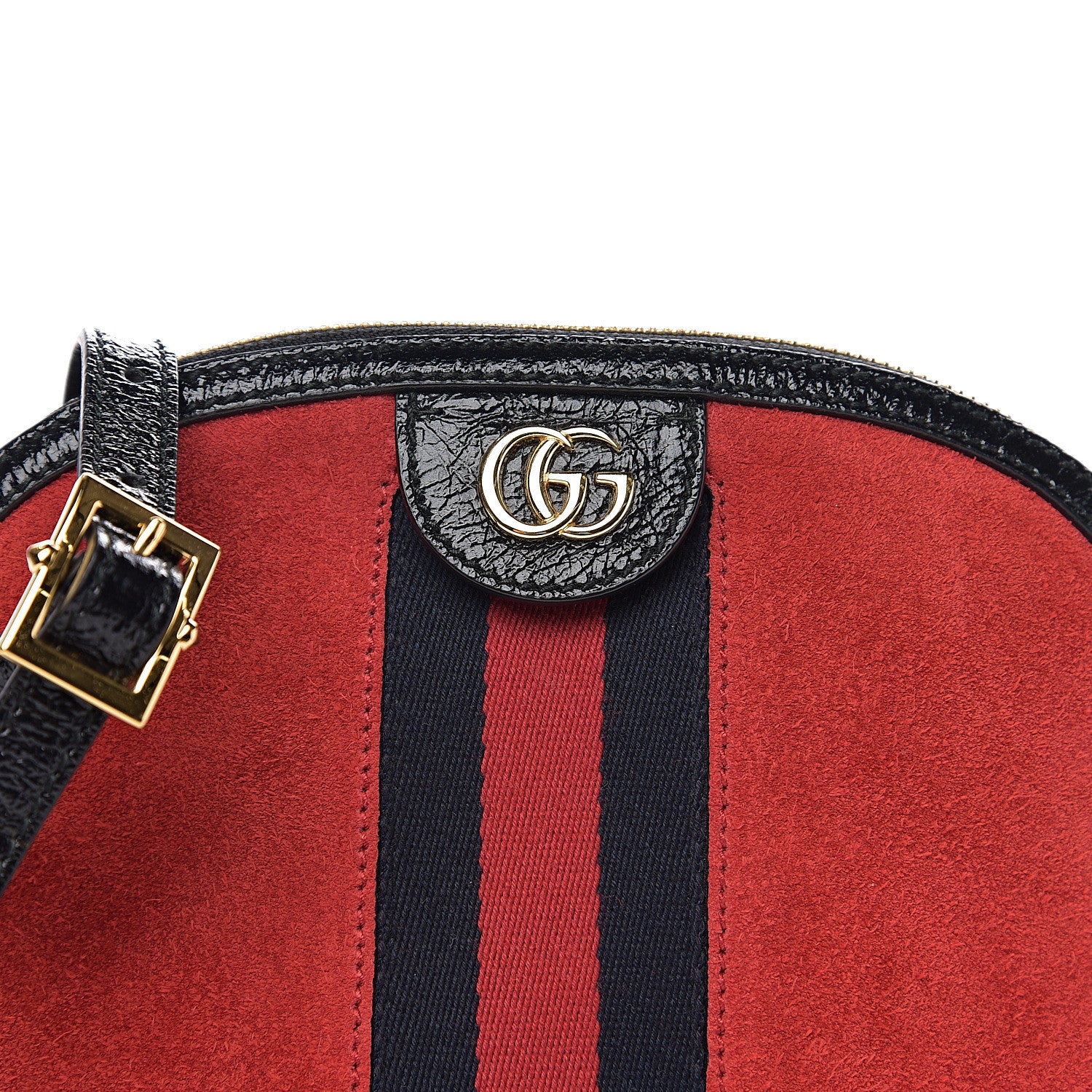 Gucci Suede Patent Web GG Small Ophidia Dome Shoulder Bag Hibiscus Red 8 of 10