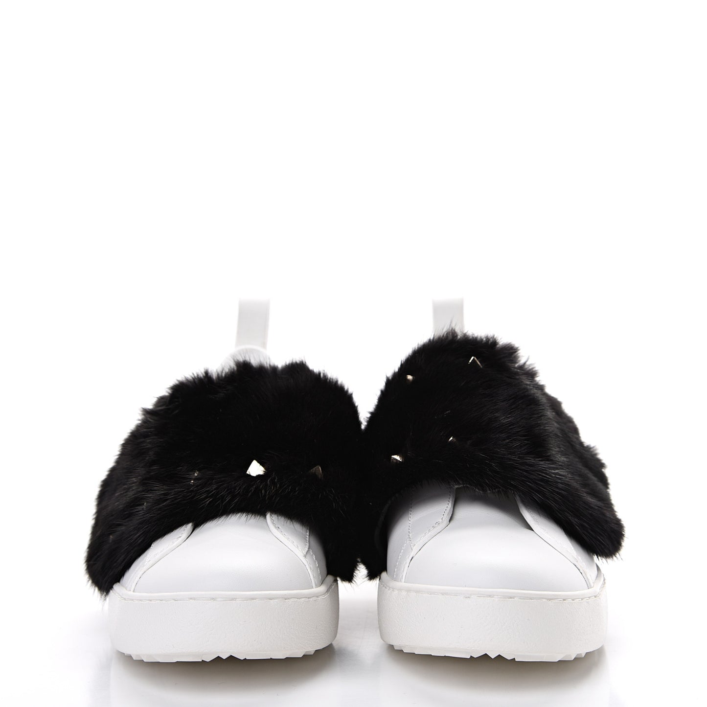 Calfskin Mink Fur Sneakers 37 White Black