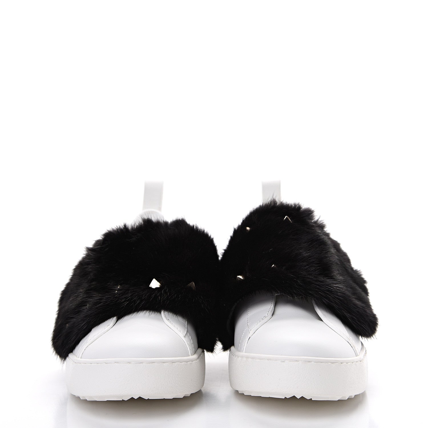 Valentino Garavani Calfskin Mink Fur Sneakers 37 White Black 2 of 7