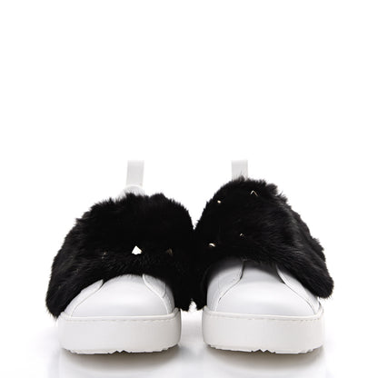 Valentino Garavani Calfskin Mink Fur Sneakers 37 White Black 2 of 7