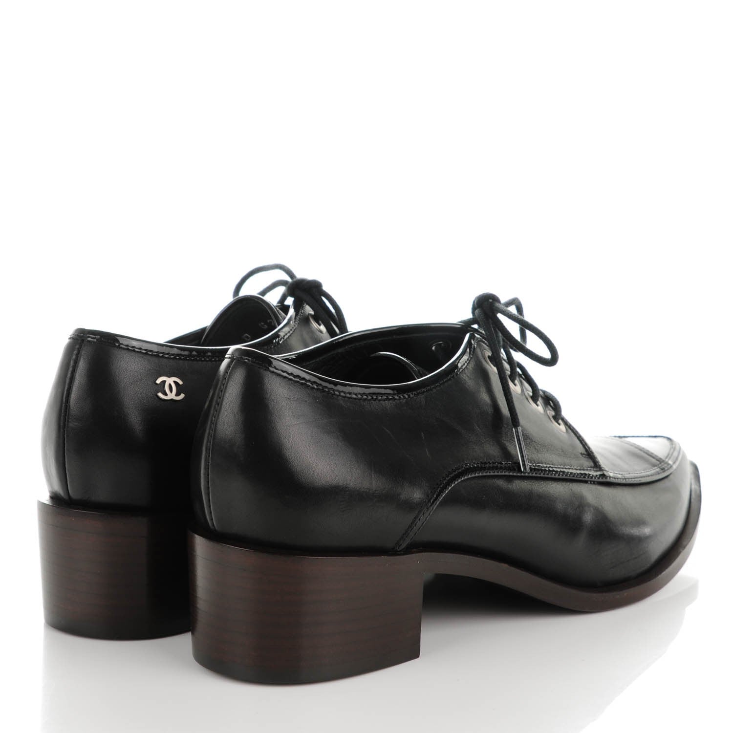 Chanel Calfskin Patent CC Lace Up Oxfords 38 Black 4 of 9