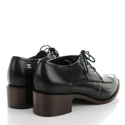 Chanel Calfskin Patent CC Lace Up Oxfords 38 Black 4 of 9
