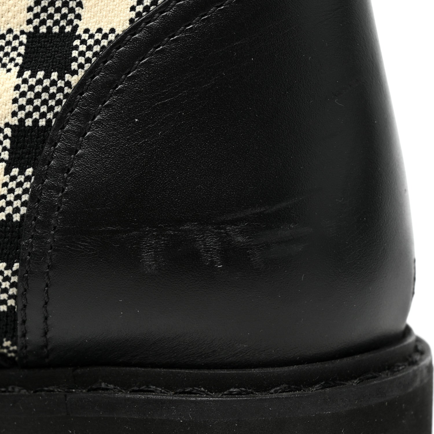 Fendi Vitello Stretch Fabric FF Vichy Rockoko Biker Boots 38.5 Black Crema Tobacco 10 of 13