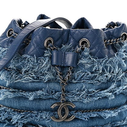Chanel Calfskin Denim Fringe Chains CC Drawstring Bucket Bag Blue 7 of 9