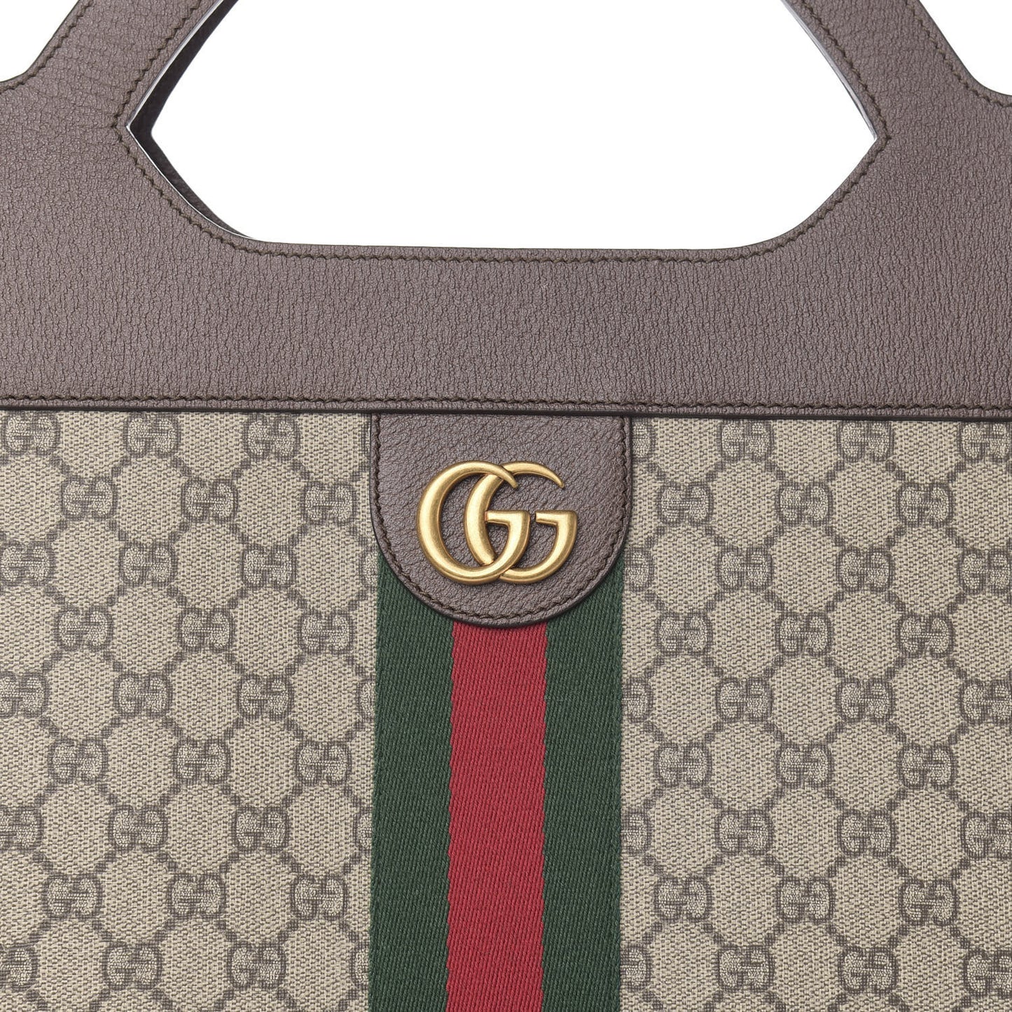 GG Supreme Monogram Textured Calfskin Web Medium Ophidia Slip Handle Tote Beige Ebony New Acero
