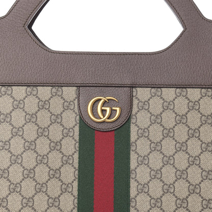 Gucci GG Supreme Monogram Textured Calfskin Web Medium Ophidia Slip Handle Tote Beige Ebony New Acero 10 of 10