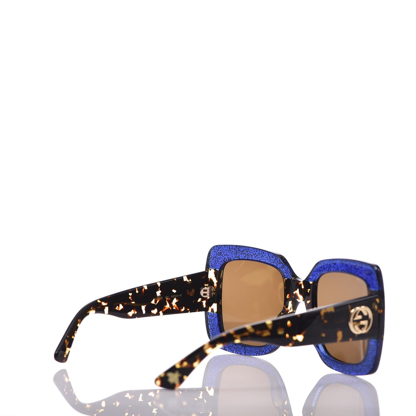 Square Frame GG0083S Sunglasses Glitter Blue Havana Brown