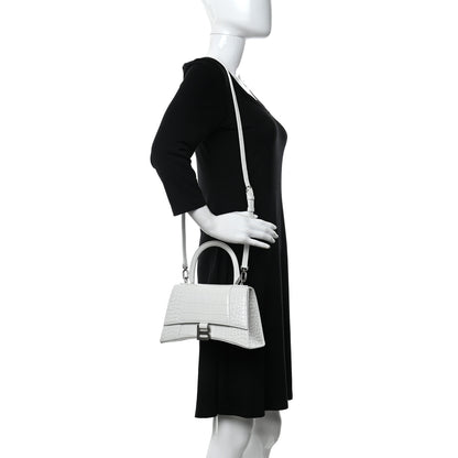 Balenciaga Shiny Calfskin Crocodile Embossed Small Hourglass Top Handle Bag White 2 of 11