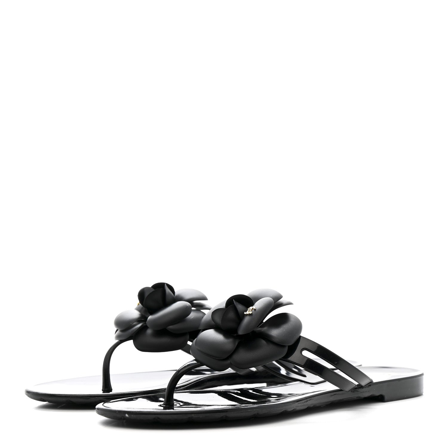 Chanel Jelly Camellia Thong Sandals 37 Black 4 of 10