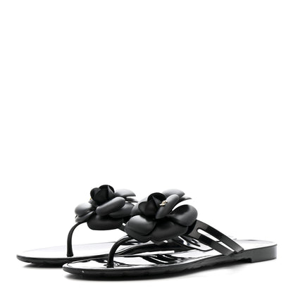 Chanel Jelly Camellia Thong Sandals 37 Black 4 of 10