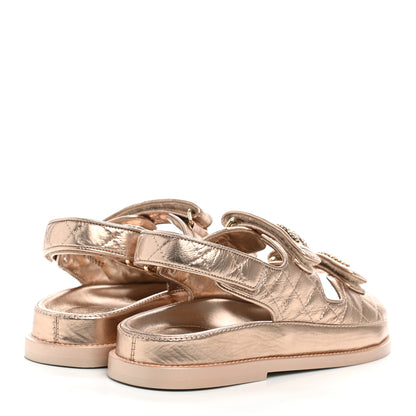 Chanel Iridescent Lambskin Quilted CC Dad Sandals 37 Light Bronze 4 of 9