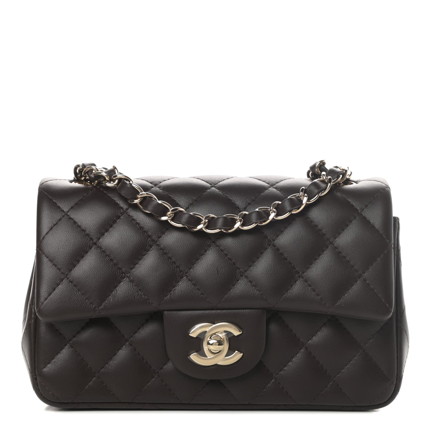 Chanel Lambskin Quilted Mini Rectangular Flap Dark Brown 1 of 12