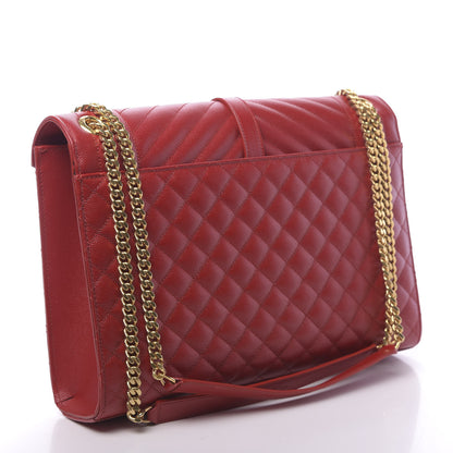 Saint Laurent Grain De Poudre Mixed Matelasse Large Triquilt Monogram Satchel New Red 3 of 9