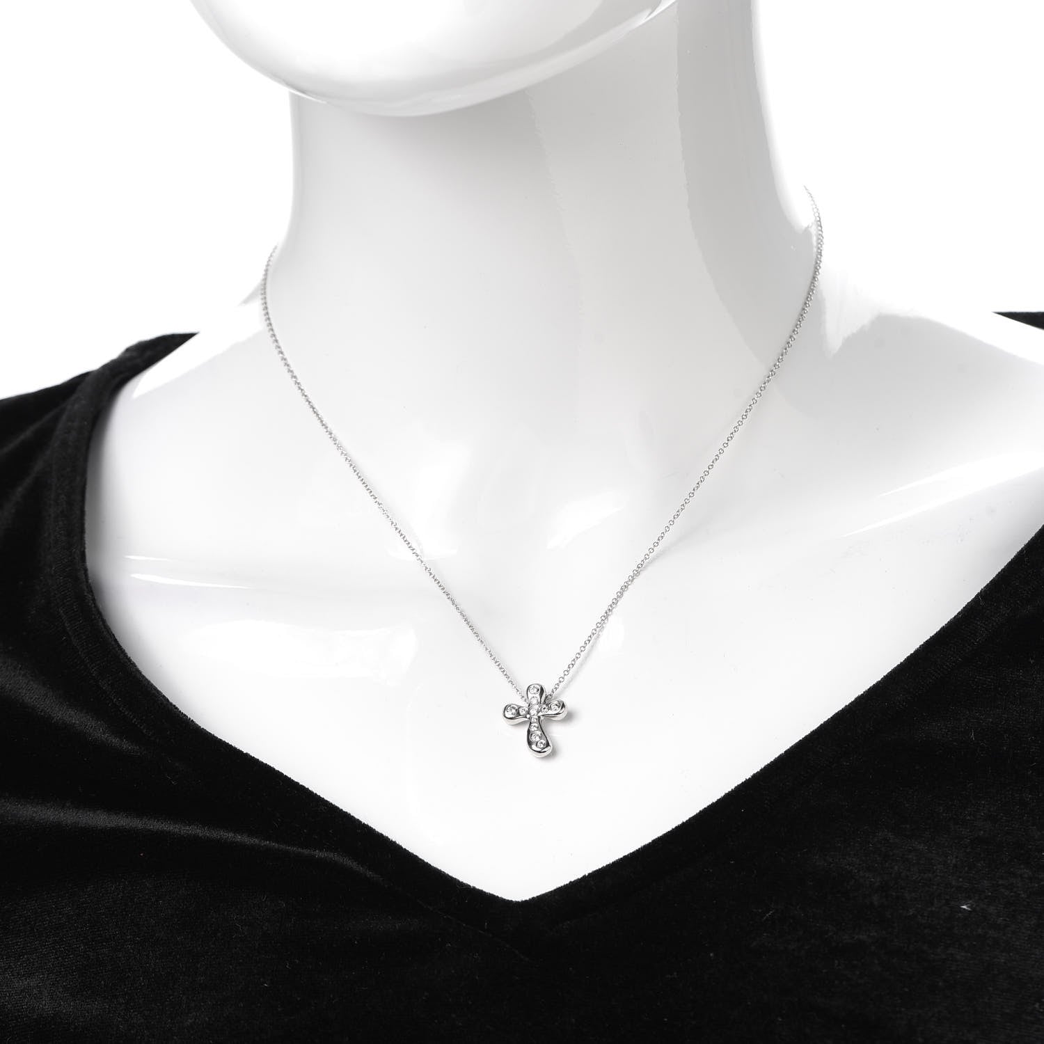Tiffany Platinum Diamond 16mm Elsa Peretti Cross Pendant Necklace 2 of 5