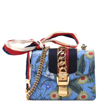 Gucci Shangai Calfskin Web New Flora Mini Sylvie Chain Shoulder Bag Azure 1 of 14