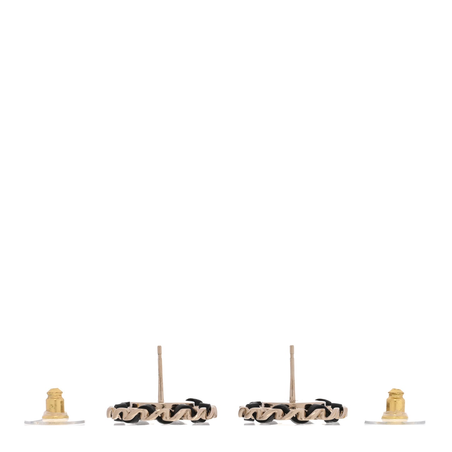 Crystal Lambskin Chain CC Stud Earrings Black Gold