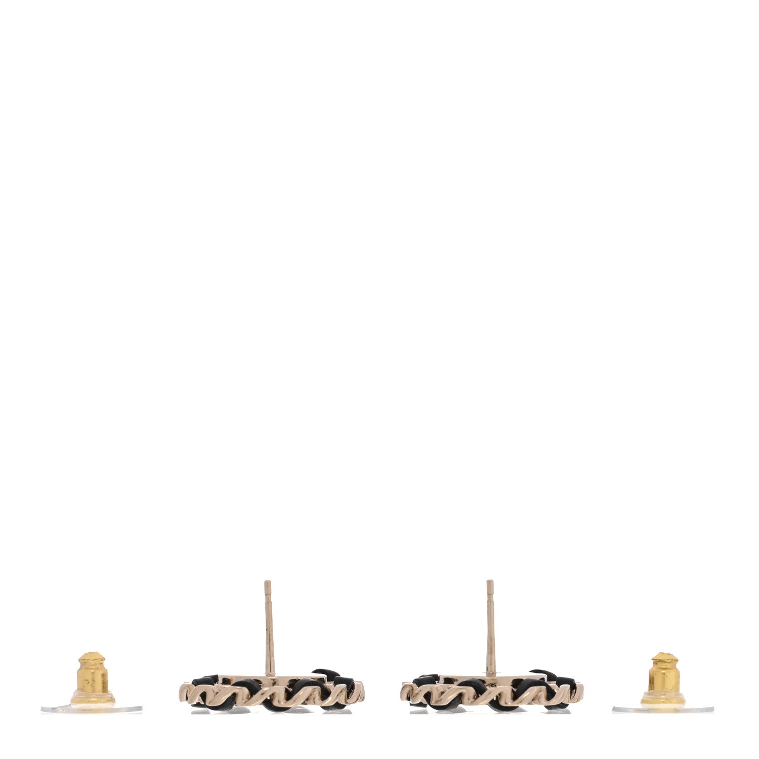Chanel Crystal Lambskin Chain CC Stud Earrings Black Gold 3 of 5