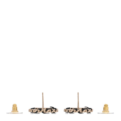 Chanel Crystal Lambskin Chain CC Stud Earrings Black Gold 3 of 5