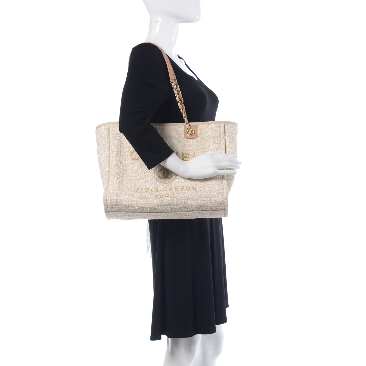 Chanel Canvas Small Deauville Tote Light Beige 2 of 9