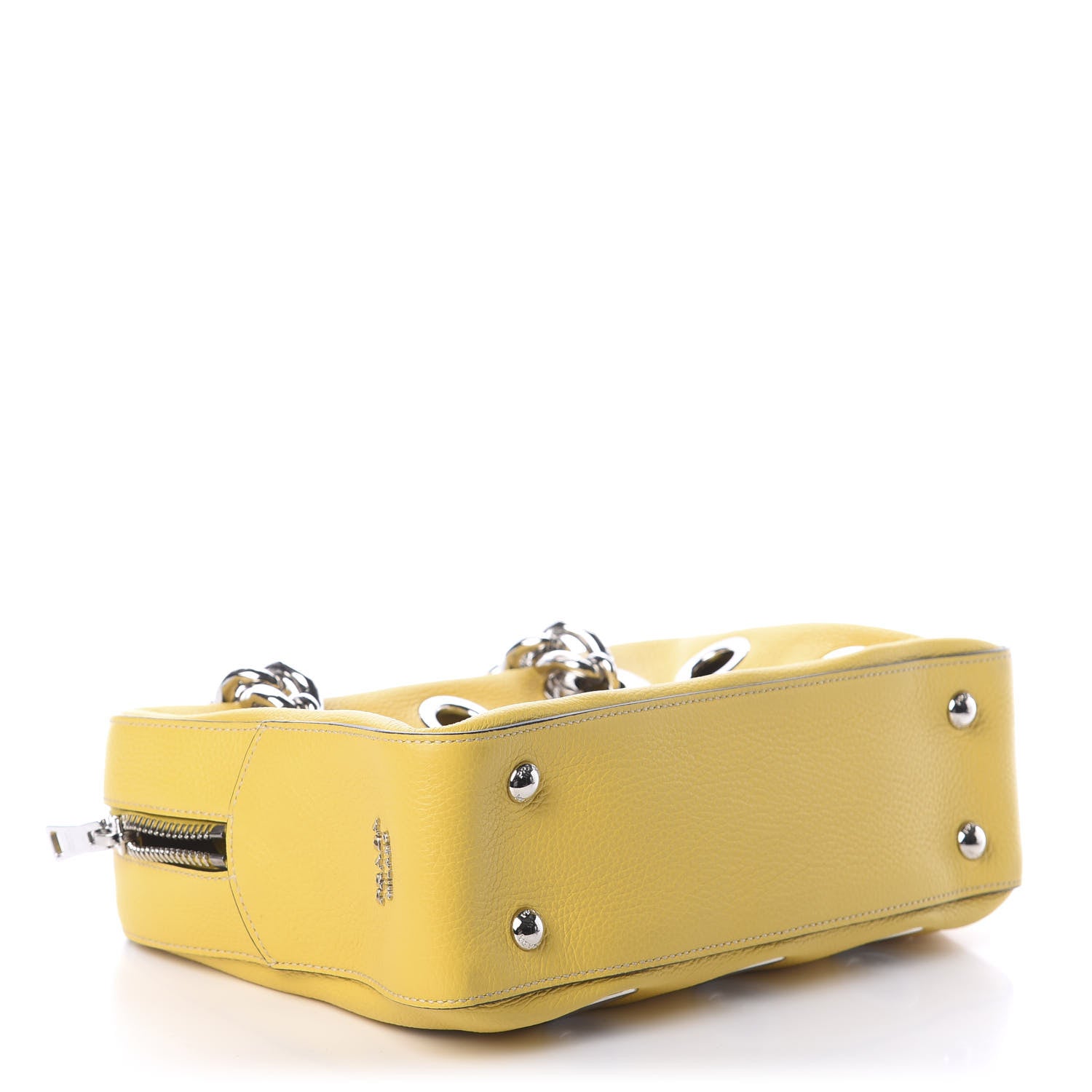 Prada Vitello Daino Grommet Chain Satchel Bag Soleil 4 of 8