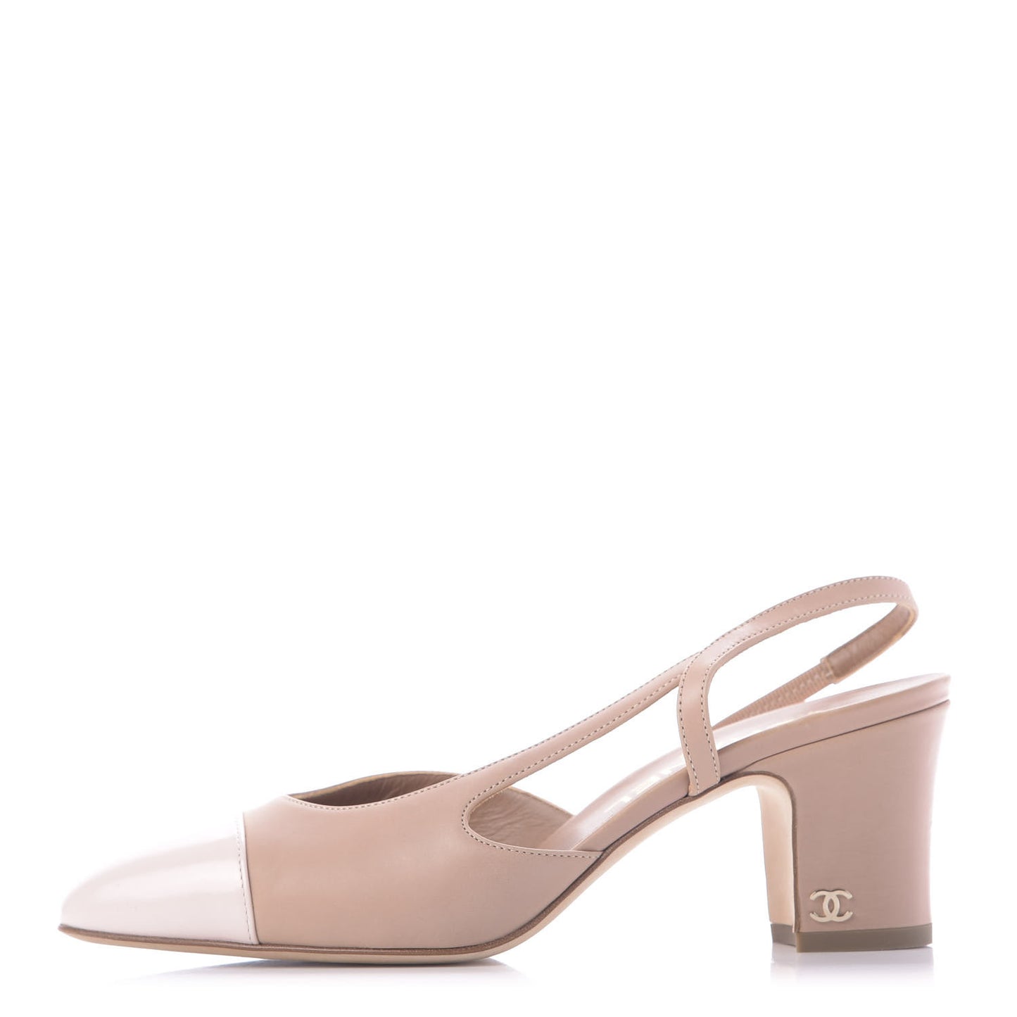 Glazed Calfskin Cap Toe CC Slingback Pumps 36 Beige Pink