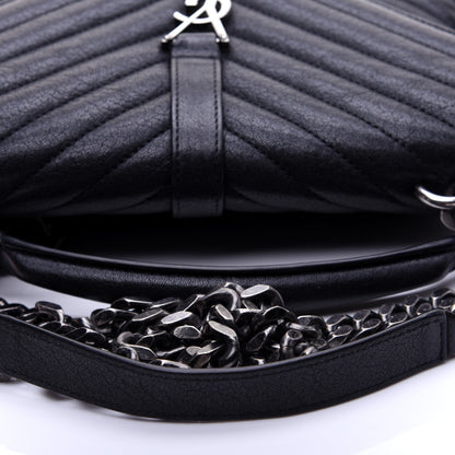 Saint Laurent Sheepskin Matelasse Chevron Monogram Medium College Bag Black 11 of 11