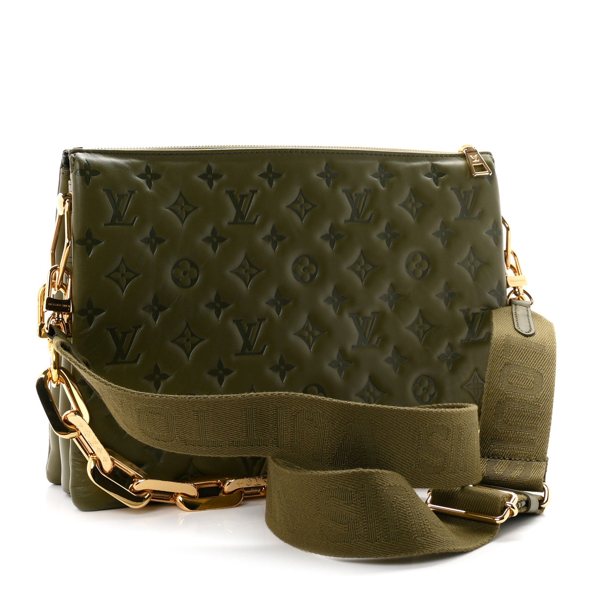 Louis Vuitton Lambskin Embossed Monogram Coussin MM Khaki 3 of 10